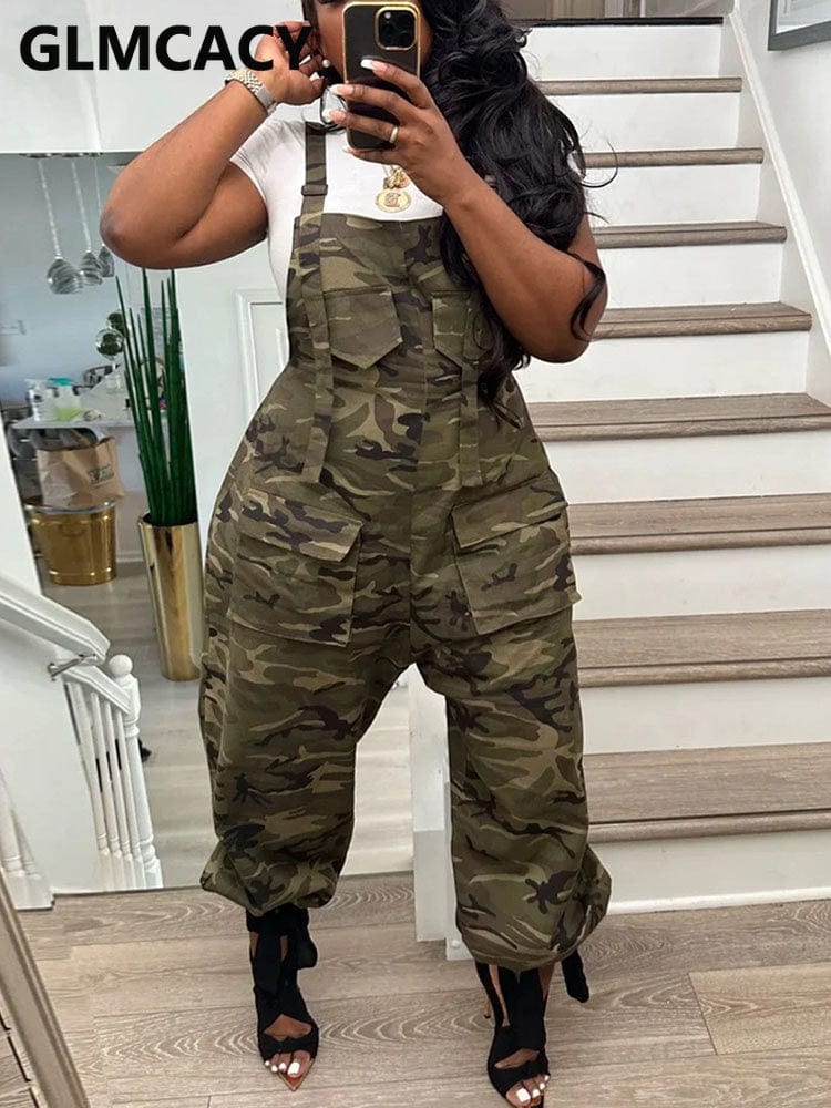 Alpha C Apparel Women Camouflage Multi-pocket Overalls Casual Cargo Pants Alpha C Apparel
