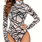 Alpha C Sexy Geometric Pattern Mesh Bodysuit - High Neck, Long Sleeve, High Cut - Lingerie & Underwear Alpha C Apparel