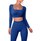 Womens 2 Pieces Ribbed Yoga Set Long Sleeve Gym Set Crop Tops and High Waist Leggings for Women Outfits Tracksuits Alpha C Apparel B-Blue / S