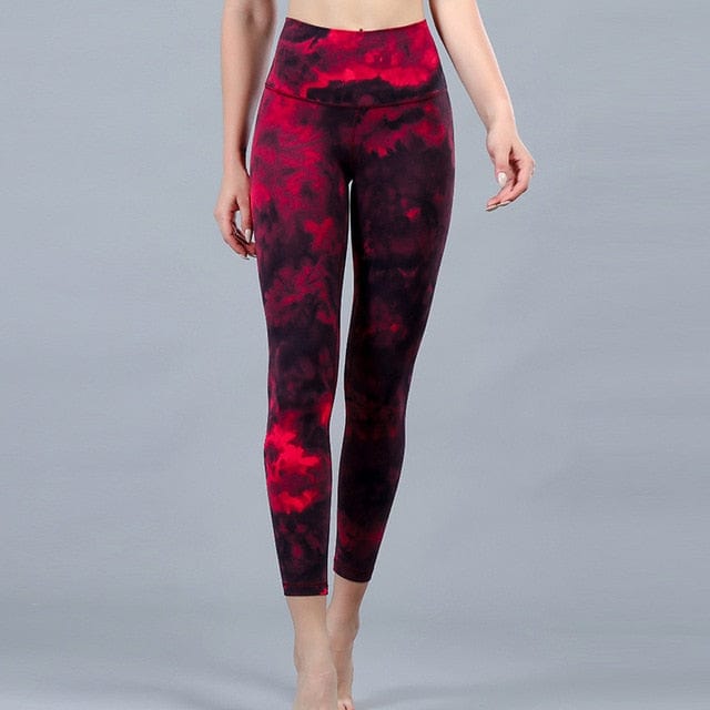 Lu-u Tie Dyed Yoga Pants With Standard Fitness Pants, Elastic Fast Brying Exercise Pants, Slim Running High Waist Hip Lifting Alpha C Apparel big red black / S-2 / China