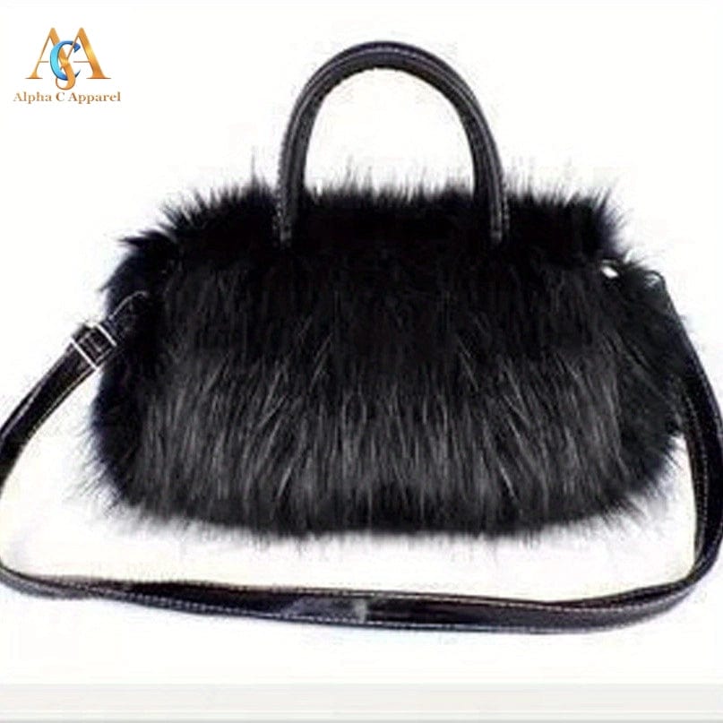 Luxury Fluffy Faux Fur Handbag Alpha C Apparel Black