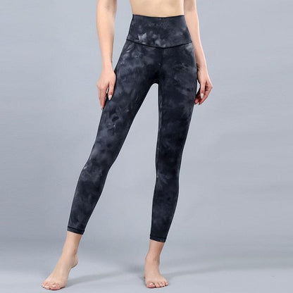 Lu-u Tie Dyed Yoga Pants With Standard Fitness Pants, Elastic Fast Brying Exercise Pants, Slim Running High Waist Hip Lifting Alpha C Apparel Black / S-2 / China