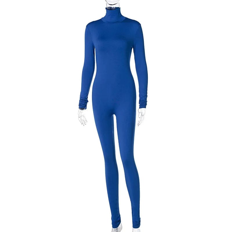 Plain Color Women Rompers 2021 Long Sleeve Solid Turtleneck Skinny Bodycon Jumpsuit Fashion Fitness Casual One Piece Overalls Alpha C Apparel Blue / S / China