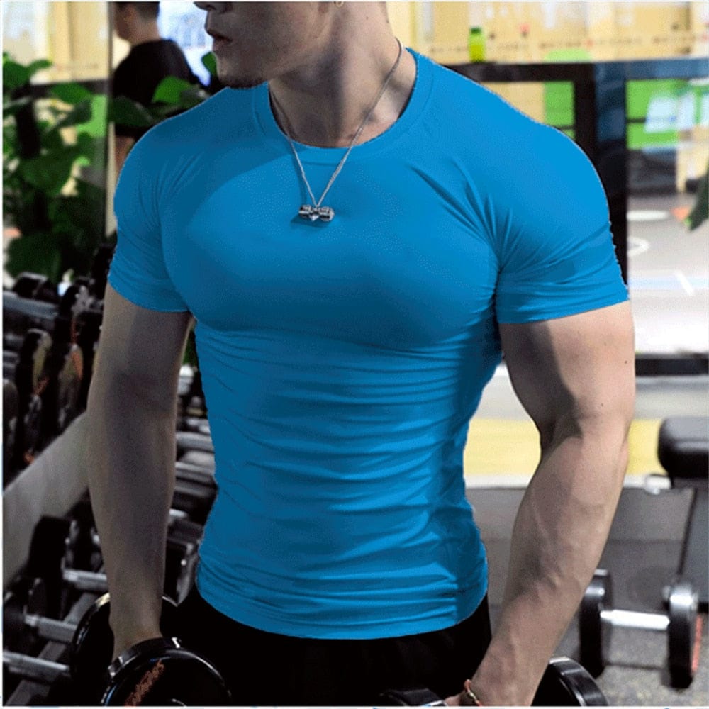 Summer Short Sleeve Fitness T Shirt Running Sport Gym Muscle T-shirts Oversized Workout Casual Shirt Alpha C Apparel blue / S