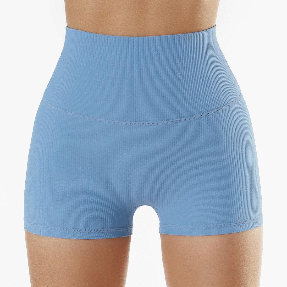 Women Single Shoulder Yoga Sports Fitness Gym Top or Short Alpha C Apparel Blue Shorts / S
