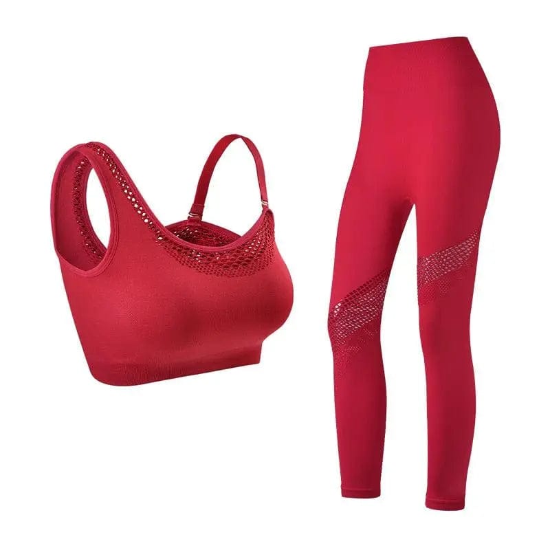 Women 2 Piece Seamless. Gym Fitness Yoga Set Alpha C Apparel chinese red / S