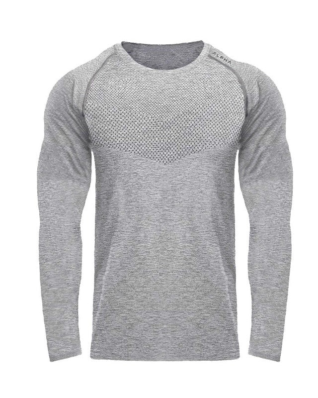 Alpha C Apparel Men O Neck Long Sleeve Mesh Polyester Quick Dry Workout Gym Athletic T Shirt Compression Shirt Alpha C Apparel L / #2