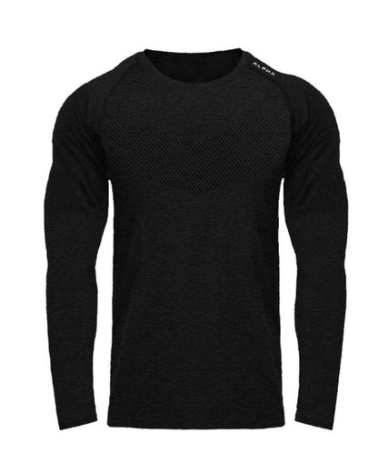 Alpha C Apparel Men O Neck Long Sleeve Mesh Polyester Quick Dry Workout Gym Athletic T Shirt Compression Shirt Alpha C Apparel XL / #1