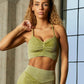 wholesale sport tops womens gym scrunch bum leggings sets ribbed seamless yoga set Alpha C Apparel customize / Grass green-sports bra