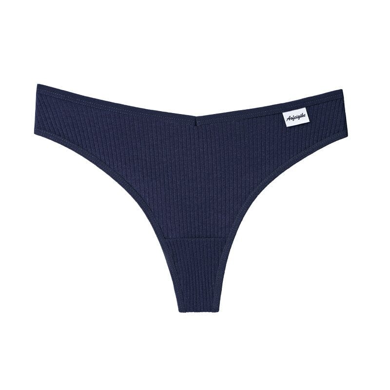 G-string Panties Cotton Women's Underwear Comfortable Casual T back Female Solid Color Low Waist Thong Alpha C Apparel dark blue / M / 1pc