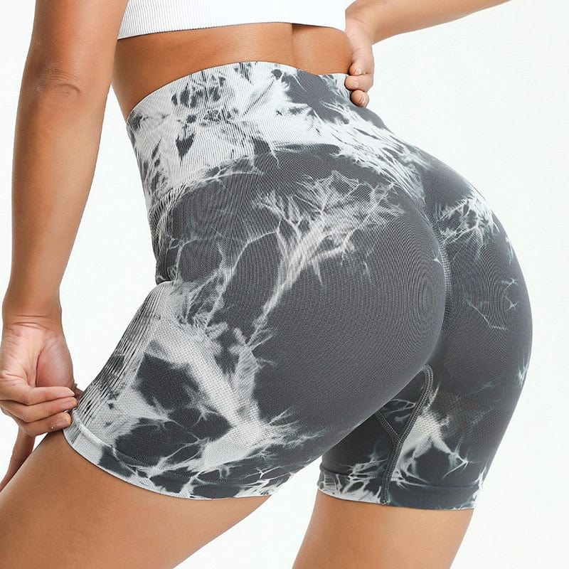 Tie Dye Women Athleisure Shorts Seamless High Waist Leggings Alpha C Apparel dark grey / S