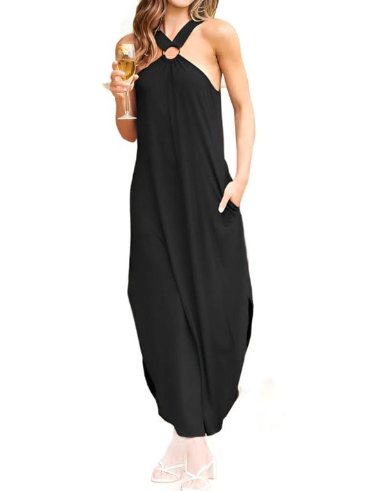 Women‘s Summer Sleeveless Criss Cross Midi Dresses with Pockets  Dresses S / Black
