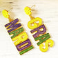 Yellow MARDI GRAS Shiny Letter Pendant Earrings Earrings Alpha C Apparel Yellow / ONE SIZE