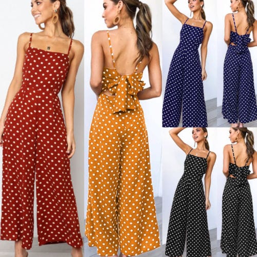 Elegant Sexy Jumpsuits Women Sleeveless Polka Dots Loose Baggy Pants Rompers Bow Backless Bodysuits Jumpsuits Alpha C Apparel