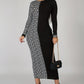 Geo Print Contrast Dress, Elegant Long Sleeve Bodycon Dress, Women's Clothing Alpha C Apparel