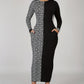 Geo Print Contrast Dress, Elegant Long Sleeve Bodycon Dress, Women's Clothing Alpha C Apparel