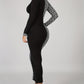 Geo Print Contrast Dress, Elegant Long Sleeve Bodycon Dress, Women's Clothing Alpha C Apparel