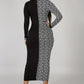 Geo Print Contrast Dress, Elegant Long Sleeve Bodycon Dress, Women's Clothing Alpha C Apparel