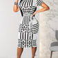 Geo Print Mock Neck Dress, Casual Short Sleeve Mid Bodycon Dress, Women's Clothing Alpha C Apparel