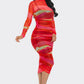 Glitch Print Mesh Ruched Midi Dress Alpha C Apparel