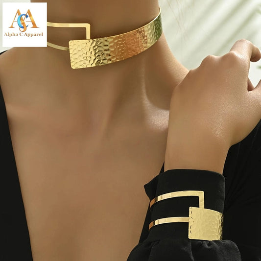 Stylish Gold Plated Jewelry Set - Irregular Geometry Design Alpha C Apparel Golden Yellow