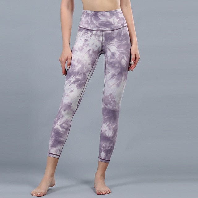 Lu-u Tie Dyed Yoga Pants With Standard Fitness Pants, Elastic Fast Brying Exercise Pants, Slim Running High Waist Hip Lifting Alpha C Apparel graphite purple / S-2 / China