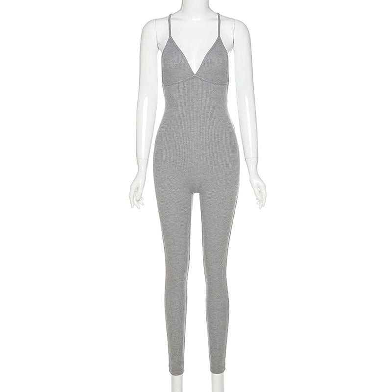 Alpha C Skinny Hip Raise Open Back Tight-Fitting Backless Jumpsuit for Women Alpha C Apparel Gray / 175/88A