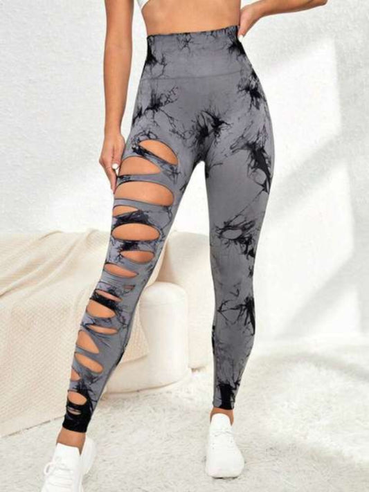 Alpha C Apparel Seamless Tie Dyed Hollowed Out Yoga Pants High Waist Quick Drying Sport Leggings Tight Lifting Hip Fitness Gym Leggings Alpha C Apparel Gray / XS