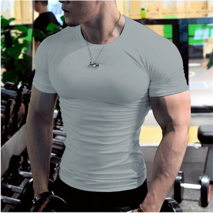 Summer Short Sleeve Fitness T Shirt Running Sport Gym Muscle T-shirts Oversized Workout Casual Shirt Alpha C Apparel grey / S