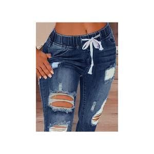 High-waisted ripped drawstring denim jeans Fit Womenswear Bottom Casual Jeans Alpha C Apparel