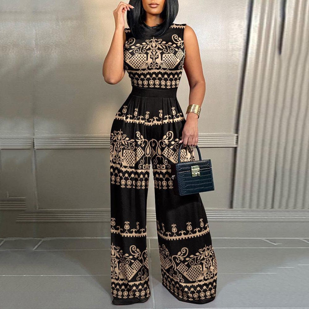 Spring 2023 new European and American cross-border hot sale casual trousers slim print sleeveless women's jumpsuit jumpsuit Alpha C Apparel A / S