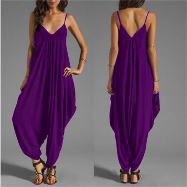 Women Spaghetti Strap Harem Jumpsuit jumpsuit Alpha C Apparel L / PURPLE