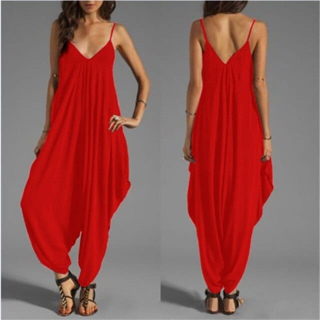 Women Spaghetti Strap Harem Jumpsuit jumpsuit Alpha C Apparel XL / LIGHTRED