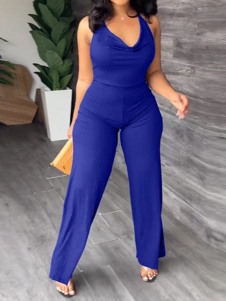 V-Pile Tie - Up Backless Casual Wide-Leg Jumpsuit
 HWUBKQ2MHQ Jumpsuits Alpha C Apparel L / L415 Royal Blue