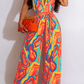 Women's clothing printed sleeveless casual V-neck wide leg jumpsuit HW5SUAN5B4 Jumpsuits Alpha C Apparel M / Orange