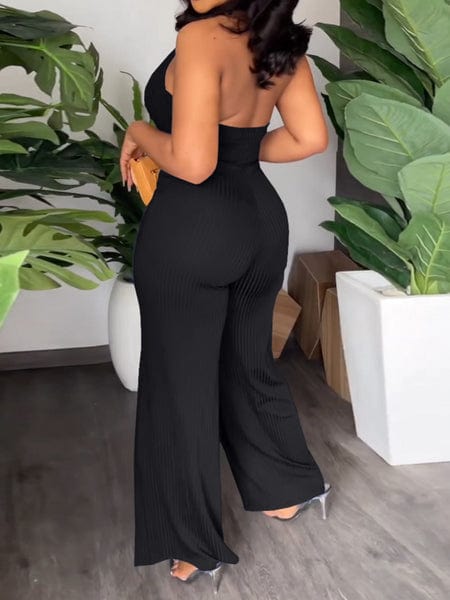 V-Pile Tie - Up Backless Casual Wide-Leg Jumpsuit
 HWUBKQ2MHQ Jumpsuits Alpha C Apparel