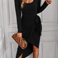 Square Neck Knitted Long Sleeved Dress HWWX6BVR7A Knit Dresses Alpha C Apparel L / Black