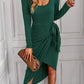 Square Neck Knitted Long Sleeved Dress HWWX6BVR7A Knit Dresses Alpha C Apparel L / Green