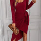 Square Neck Knitted Long Sleeved Dress HWWX6BVR7A Knit Dresses Alpha C Apparel L / Wine Red