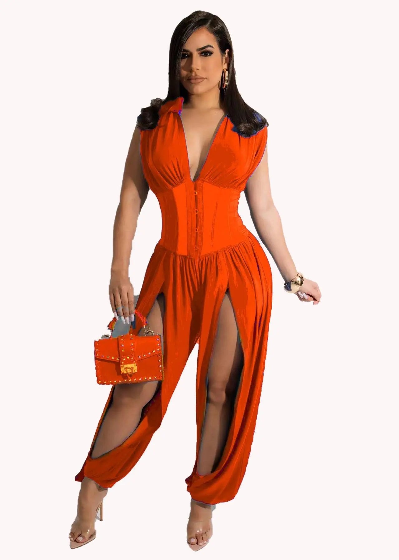 New Solid Color Sleeveless Romper Women Jumpsuits Alpha C Apparel L / Orange