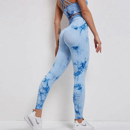 Women Tie Dye Sportswear Yoga Set Workout Leggings Gym Shorts Seamless Fitness Sports Bra Tracksuit Yoga Suit Alpha C Apparel L / Pants + Blue