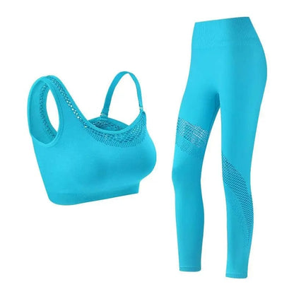 Women 2 Piece Seamless. Gym Fitness Yoga Set Alpha C Apparel lake blue / S