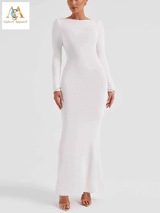 Stunning Alpha C Lace-up Dress for Women - Elegant & Chic long dress Alpha C Apparel S / White