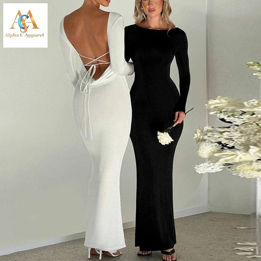 Stunning Alpha C Lace-up Dress for Women - Elegant & Chic long dress Alpha C Apparel