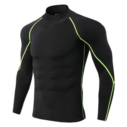 Alpha C Apparel Men Bodybuilding Sport T-shirt Quick Dry Long Sleeve Compression Long sleeve shirts Alpha C Apparel BlackGreen Line / S