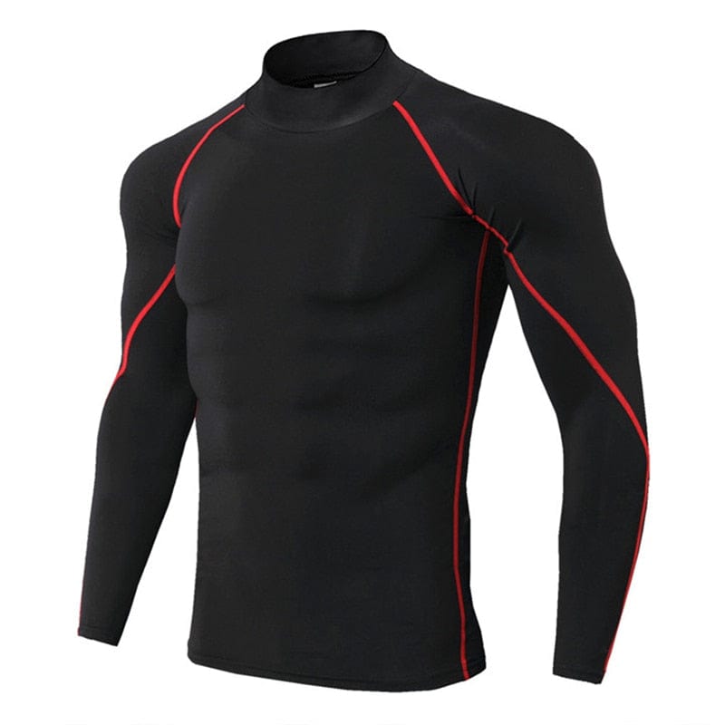 Alpha C Apparel Men Bodybuilding Sport T-shirt Quick Dry Long Sleeve Compression Long sleeve shirts Alpha C Apparel BlackRed Line / S
