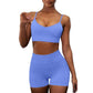 Women High Waist Fitness Gym Wear Workout Suit Sport Bra And Shorts Yoga Set Alpha C Apparel M / Blue