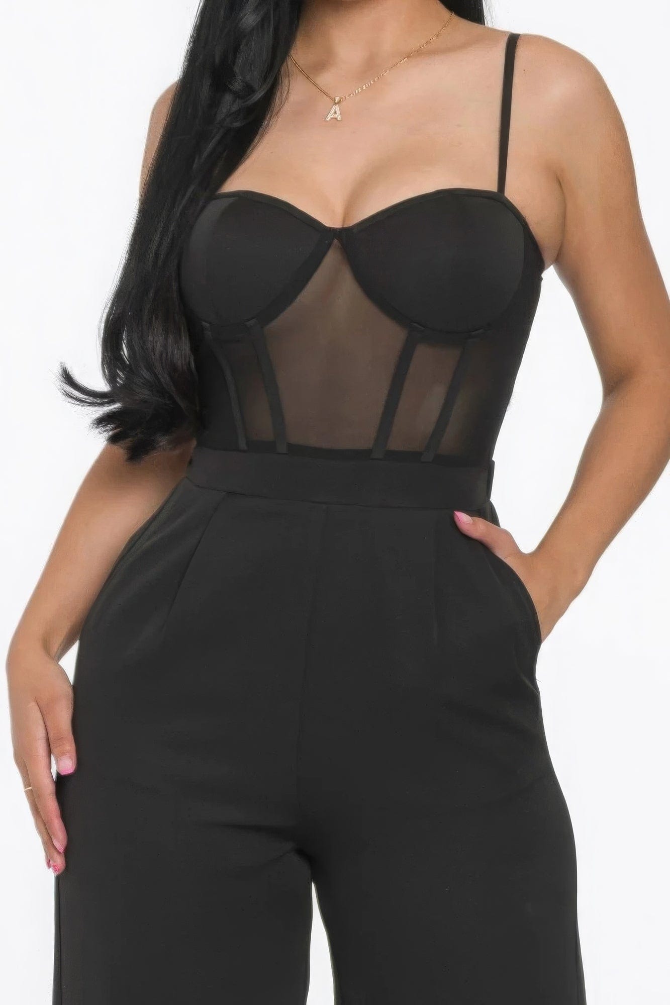 Mesh Insert Cup Wide Leg Jumpsuit Alpha C Apparel