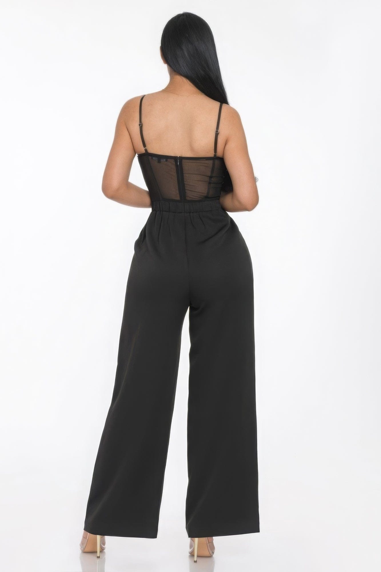 Mesh Insert Cup Wide Leg Jumpsuit Alpha C Apparel