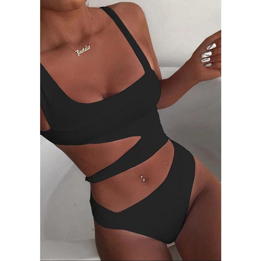 New solid bikini European and American sexy bikini women's chest strap integrated swimsuit Alpha C Apparel